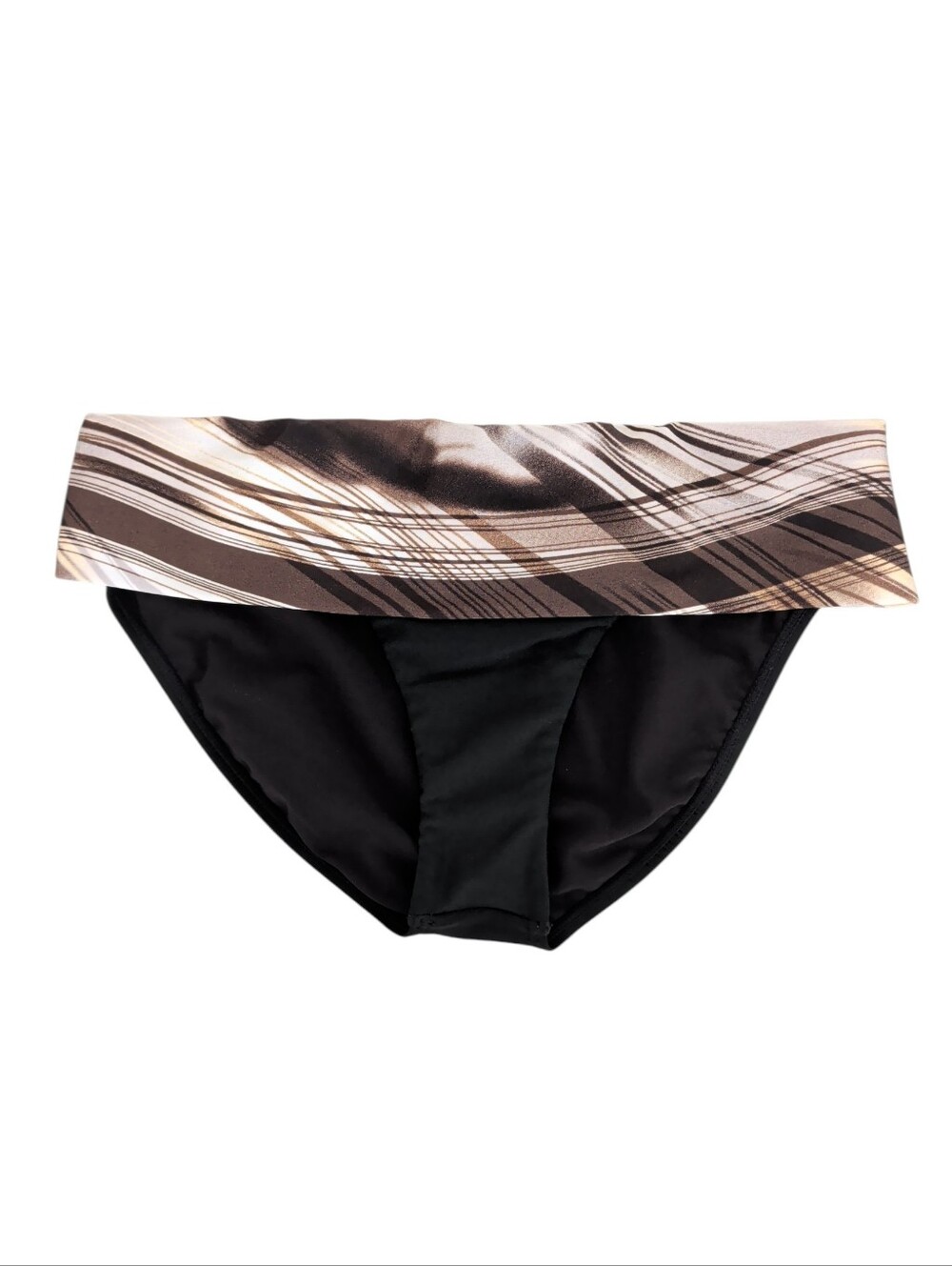 Gossip Collection Fold-Over Bikini Swim Bottoms MEDIUM Black Beige Tan